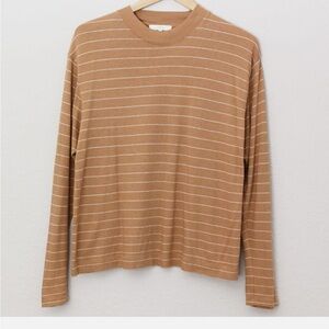 Vince Camel Tan Chalk Stripe Long Sleeve Mock Neck long sleeve T Shirt - Small